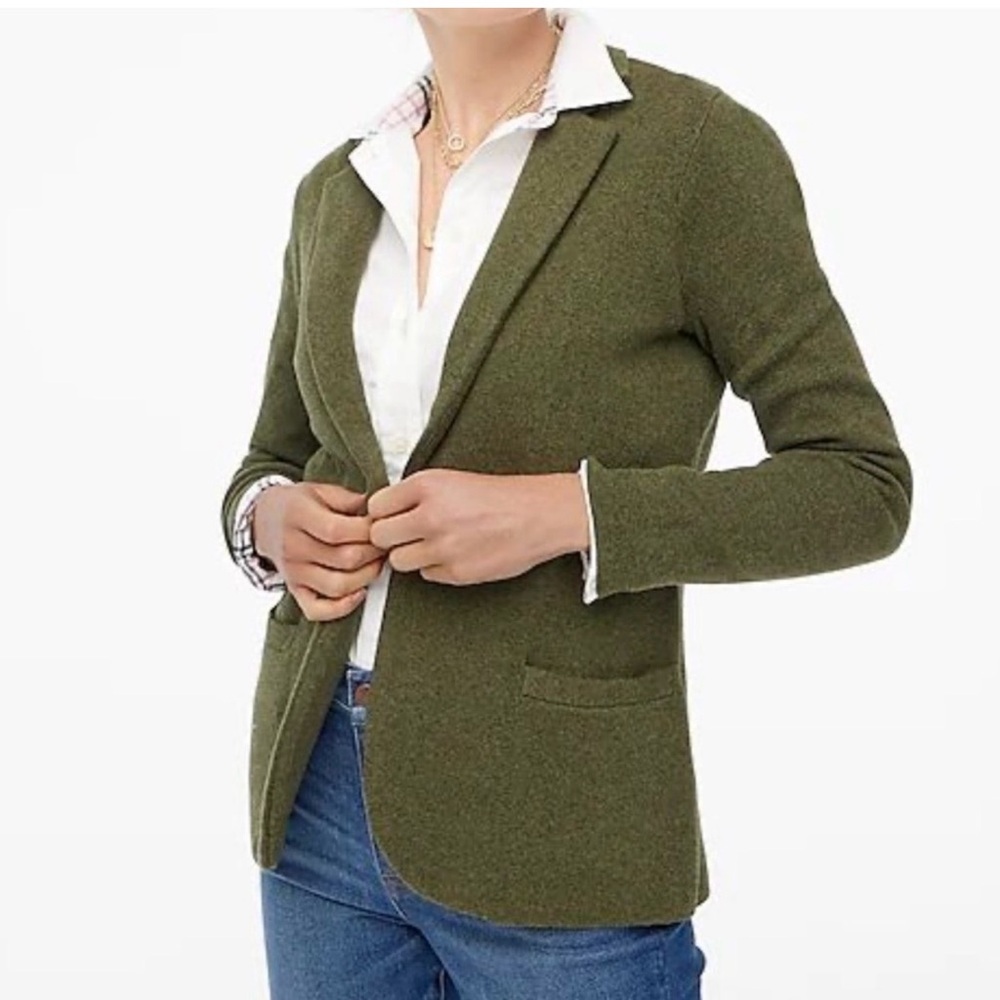 J Crew Schoolboy Sweater Blazer Women’s Size Small  Green Knit Cotton